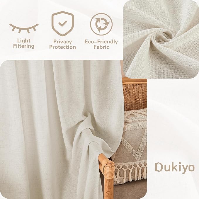 Natural Linen Curtains for Kitchen Window 30 Inches Long Farmhouse Dual Rod Pocket Semi Sheer Privacy Light Filtering Boho Cream Short Curtains 30 Inch Length for Small Window Cafe RV W25xL30