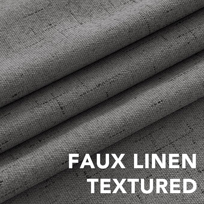 H.VERSAILTEX Linen Blackout Curtains Durable Thick Textured Linen Look 100% Blackout Patio Door Curtain Anti Rust Grommet Extra Wide Sliding Door Curtain Panel, W100 x L84 inch - Grey