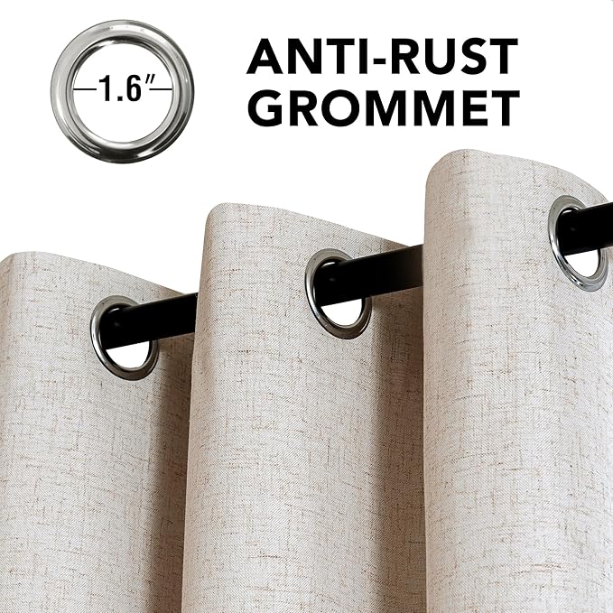 H.VERSAILTEX Linen Curtains 100% Blackout Curtains for Bedroom 90 inch Long Full Light Blocking Nature Linen Blended Window Curtains for Living Room Nickel Grommet (2 Panels, Heathered Natural)