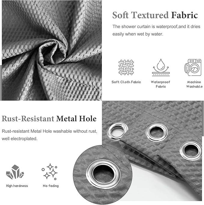 Tititex Solid Grey Cloth Fabric Shower Curtain Liner with 2 Magnets - Texture Soft Hotel Quality Waterproof Shower Liner, Light-Weight & Machine Washable 36x72 inch
