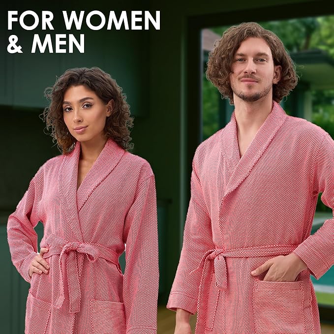 ATANI 100% Turkish Cotton Bathrobe S-XXL for Women & Men – Peshtemal Style Soft Cozy Lounge Robe, Absorbent & Lightweight
