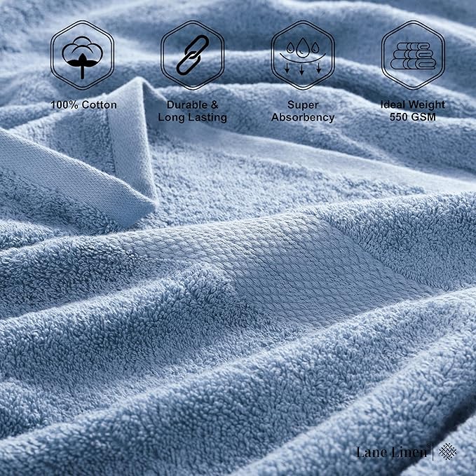 LANE LINEN 100% Ring Spun Cotton Bath Sheets (35''x66) - 2 PCs - Pre Shrunk, Fast Drying, Thick & Absorbent Extra Large Bathroom Towel Sets - Perfect for Everyday Use Blue Bath Towels - Cerulean Blue