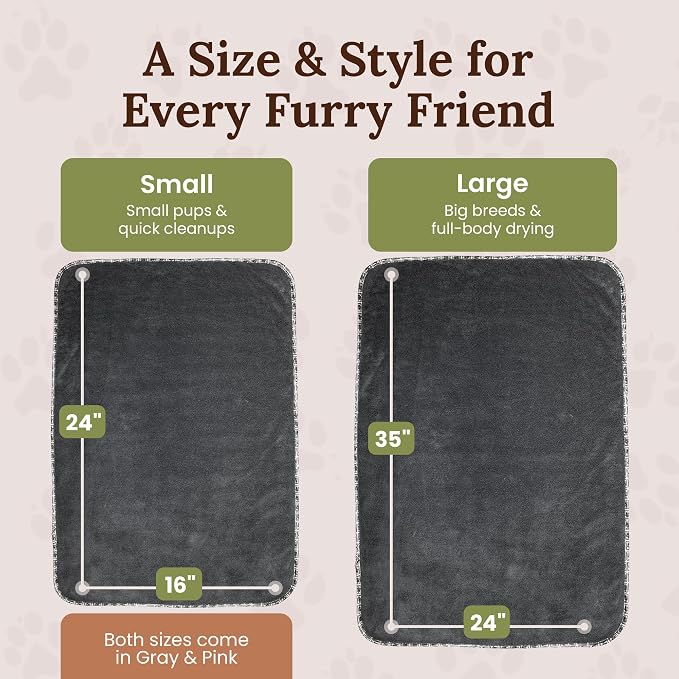 Premium Twisted Loop Drying Towels for Drying Dogs Small 16" x 24" Super Absorbent Microfiber Dog Bath Towel – Quick Dry, Soft – 1200 GSM Gray for Pets, Beach, Camping & Travel