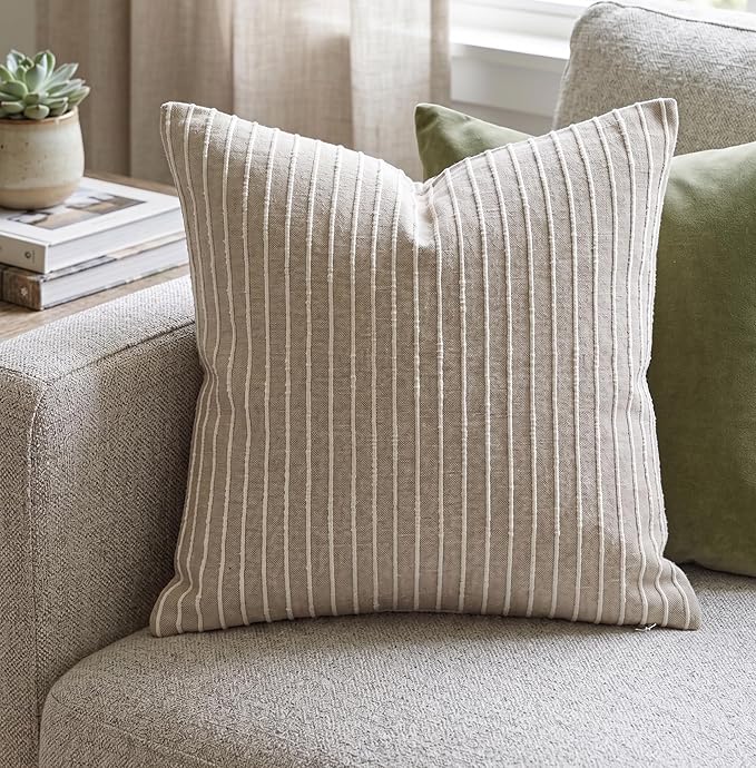 SanVia Cotton Throw Pillow Covers 20x20 – Handwoven Jacquard Texture, Fade-Resistant, No Pilling – Hidden Zipper, Decorative Cushion Cover for Sofa, Couch, Bed – Insert Not Included (Modern, Brown)