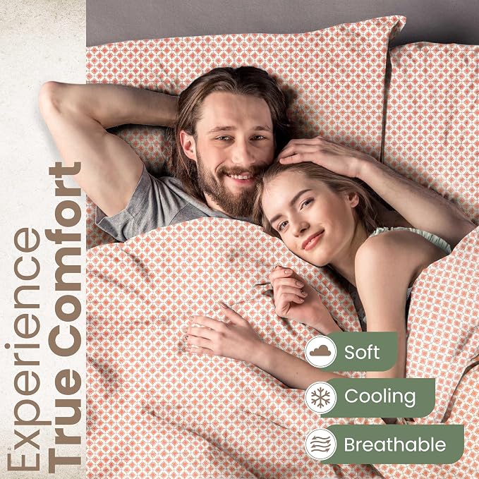 EcoPure Queen Size Sheet Set, Orange | 100% Organic Cotton, Comfort Washed, Cooling, Deep Pocket, GOTS Certified