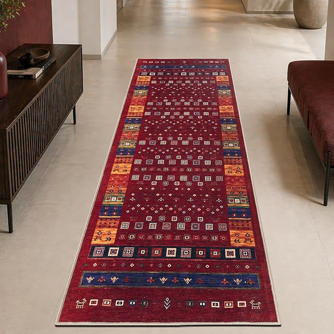 Keen Home Design 30"x84" Rug - Machine Washable Runner Rug with Non-Slip Backing, Ideal for Hallway, Entryway, Kitchen, Laundry Room - Vintage, Easy Clean, Durable, Low Pile Rug - (2'6" x 7')