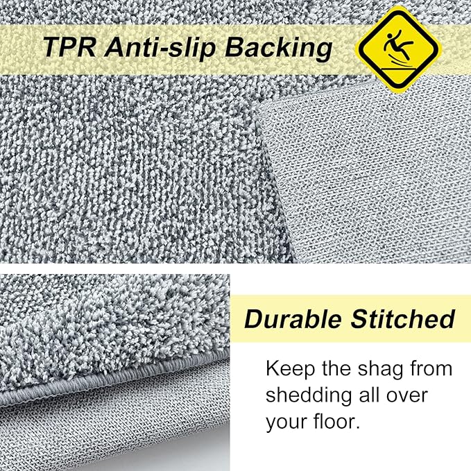 HDFK Bath Mat Non Slip 24x16 Inches 2 Tone Chenille Soft Medium Pile with TPR Backing | Absorbent Shower Rug | Light Gray Stain Hiding Bathroom Rugs for Wet Dry Transition Zone Front Decor