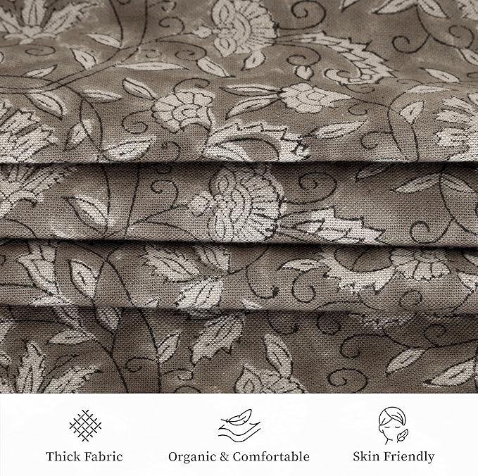 Hand-Block Printed, Artisan-Made Neutral Accent Throw Pillow Covers- 100% Cotton Cushion for Sofa, Bed, Chair, Home Decor, Boho, Indoor - Lina (Greige_2, 20" x 20")