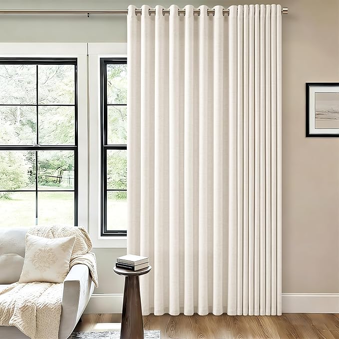 Natural Extra Wide 72 x 108 Inch Thick Linen Curtains for Dining Room Grommet Bronze Drapes Light Filter Semi Sheer Cream Ivory Patio Sliding Door Big Window Curtains 108 Inch Length 1 Panel