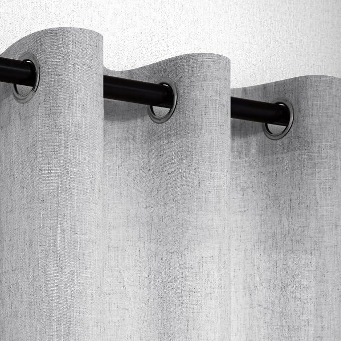 Pitalk Light Grey Linen Curtains 90 Inches Long for Living Room 2 Panels Grommet Long Drape Light Filter Semi Sheer Dove Silver Gray Curtain for Bedroom French Door Boho Rustic Farmhouse 52x90 Length