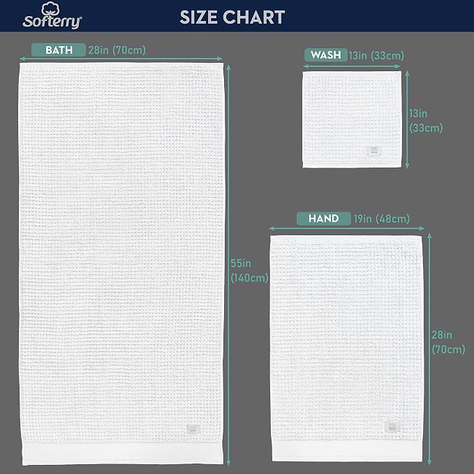Softerry Waffle Bath Towel Set - 100% Soft Cotton - Plush and Extra Absorbent - Luxury Hotel & Spa Quality - Fade Resistant - Eco-Friendly (White, Set of 8 Towels)