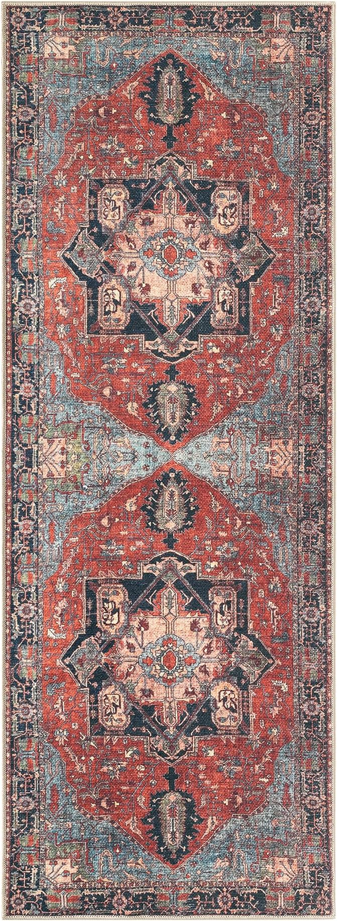 Keen Home Design 30"x144" Rug - Machine Washable Runner Rug with Non-Slip Backing, Ideal for Hallway, Entryway, Kitchen, Laundry Room - Vintage, Easy Clean, Durable, Low Pile - (2'6" x 12')