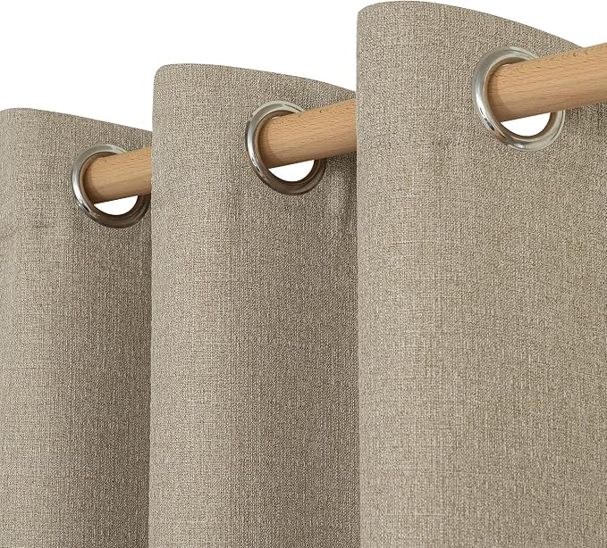 LAMIT Natural Linen Curtains 45 inch Length 2 Panels, Linen Textured Thermal Insulated Bedroom Curtains Grommet Privacy Burlap Light Filtering Drapes for Living Room/Farmhouse, W52 x L45, Taupe
