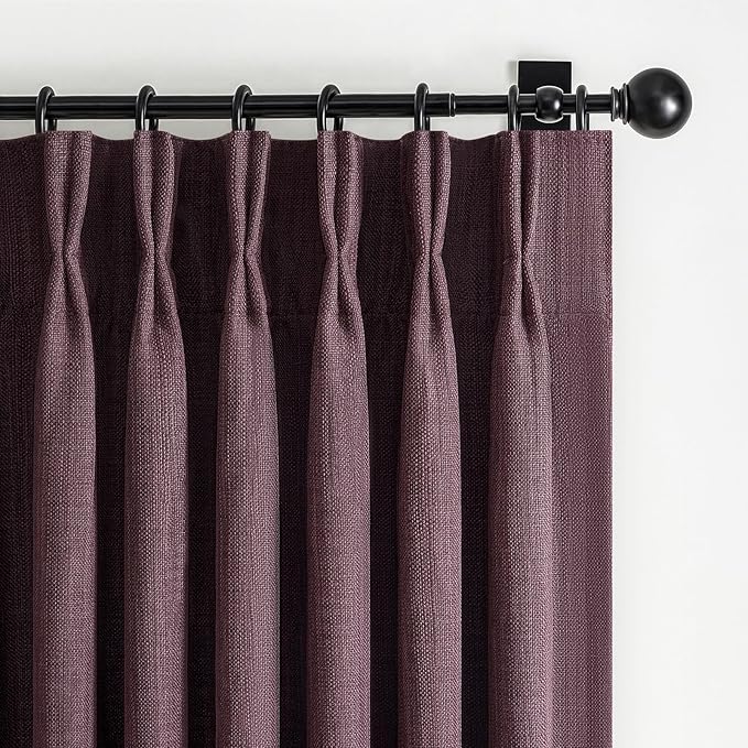 Dark Purple Blackout Pinch Pleated 84 Inch Bedroom Curtains 2 Panels Set, Memory Trained Thermal Noise Cancelling Double Layer Natural Linen Viral Windows Drapes for Living Room Light Blocking 7 FT