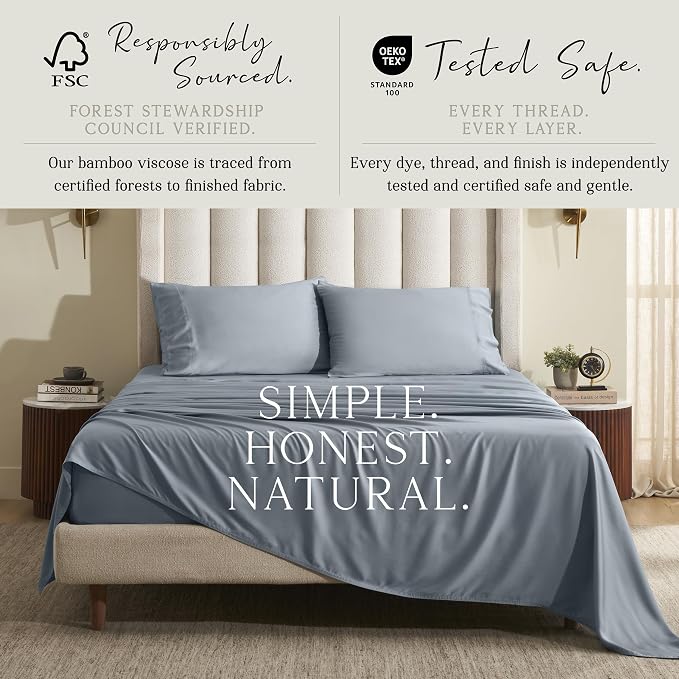 KARISSA MAE Pure Viscose from Bamboo King Size Pillowcase Set | 100% FSC Certified | Luxuriously Soft | Cooling | [Chambray Blue]