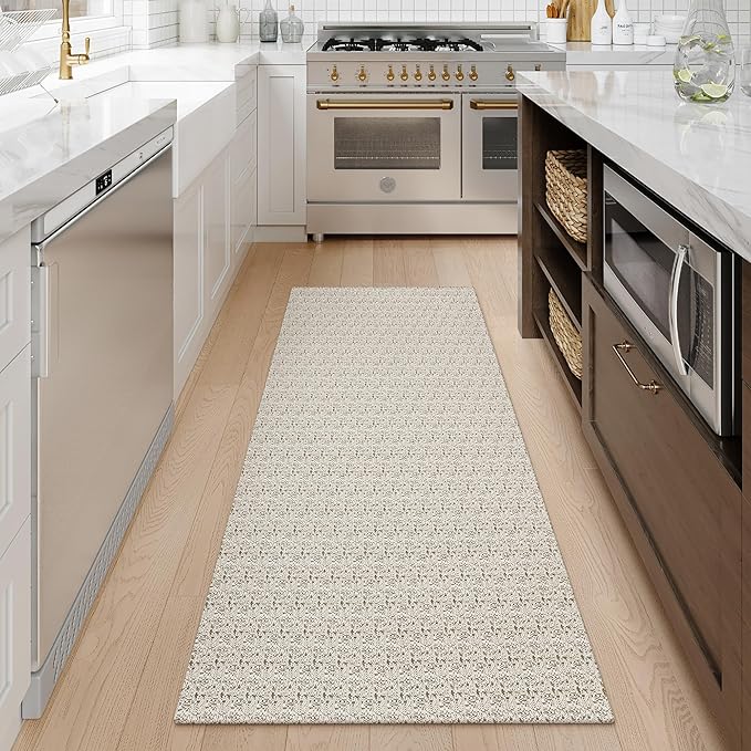 Collive Runners for Hallway, 2x5 Non Slip Kitchen Runner Rug Boho Laundry Room Rug Washable, Tan Farmhouse Entryway Rug Hand-Woven Cotton Carpet for Bedroom Bathroom