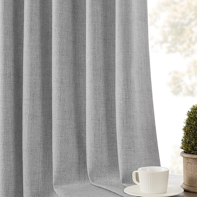 CUCRAF Custom Linen 100% Total Blackout Curtains, Light Grey Back Tab and Rod Pocket Curtain for Living Room Bedroom, Light Blocking Drapes Thermal Insulated 1 Panel (Custom Size, Color)