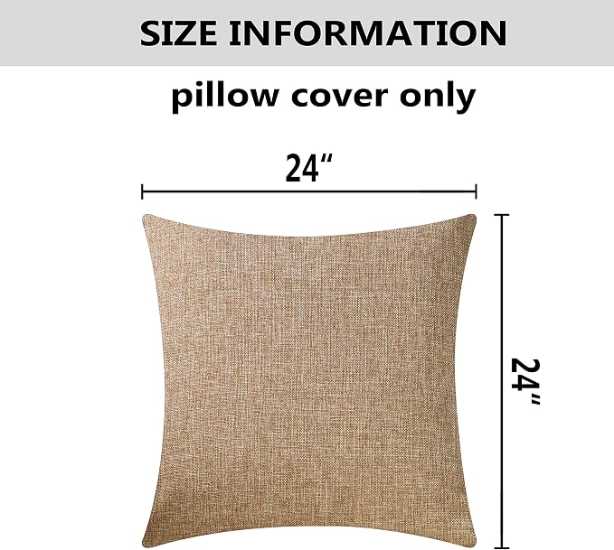 Home Brilliant 2 Pack Burlap Linen European Pillowcases Pillow Sham Large Cushion Covers for Sofa, 24x24 inches(60cm), Natural Linen