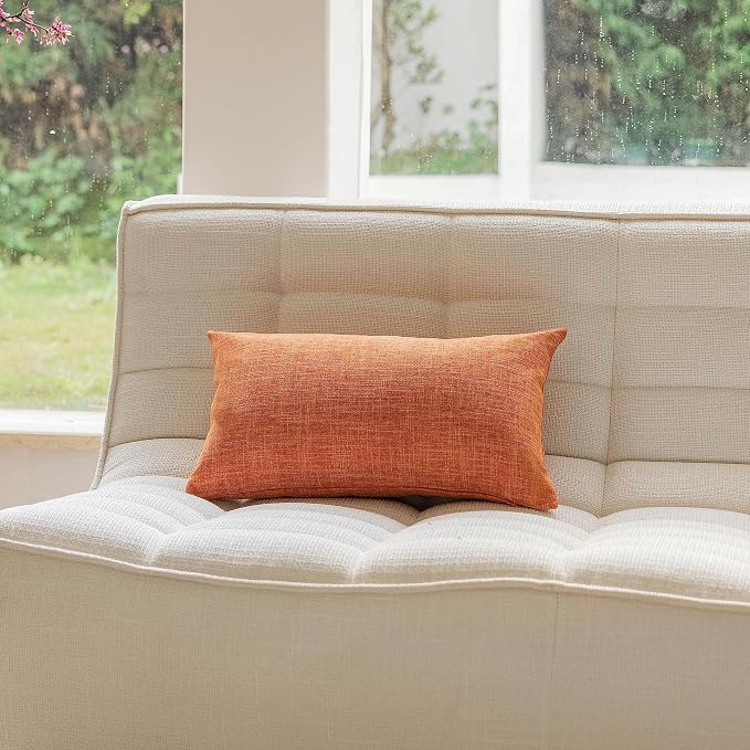 Home Brilliant Set of 2 Lined Linen 12x20 Pillow Covers Throw Pillow Cases Decorative Rectangle Throw Pillow Covers for Sofa Bed Couch 12 x 20 Inch, Set of 2, Orange