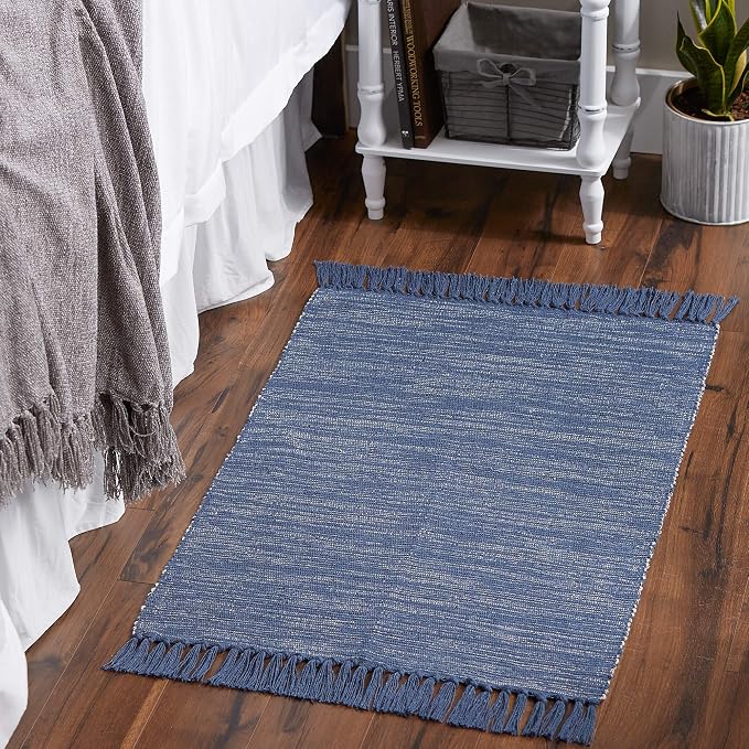 DII Woven Rugs Collection Ribbed Reversible Cotton, 2x3', French Blue & Off-White