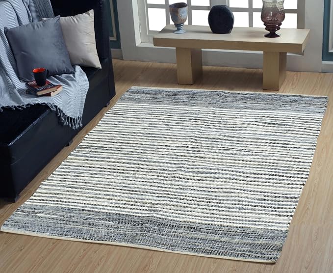 Handmade Cotton Chindi Rug Runner Area Rag Washable Recycled Rugs for Home Décor, Living Room and Bedroom (Blue, 4X6 Feet)