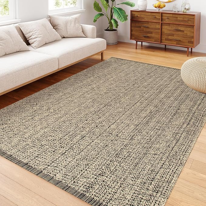 LEEVAN Washable Kitchen/Bathroom/Living Room Rug, 6' x 9', Natural Farmhouse Reversible Carpet for Foyer/Nursery/Decor