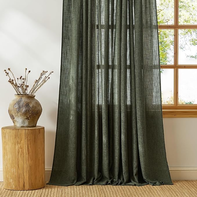 NICETOWN Linen Curtains 84 inch Length for Living Room 2 Panels Set, 55" Wide Thick Flax Linen Blend Privacy Window Drapes Rod Pocket & Back Tab with Light Filtering for Bedroom
