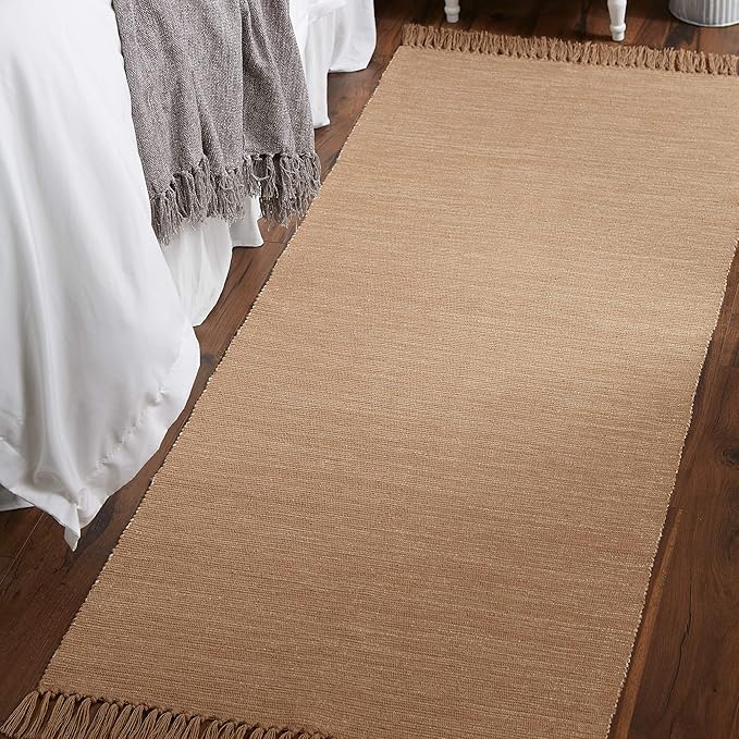 DII Woven Rugs Collection Ribbed Reversible Cotton, Runner, 2 ft 6 in x 6 ft, Stone & Off-White