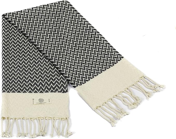 Madamelique Exclusive Hand Towels Set of 2-18 x 40 Inches - Decorative Bathroom Peshtemal Towel for Hand, Face, Hair, Yoga, Tea, Dishcloth, Kitchen and Bath - 100% Pure Cotton (Vintage Black)