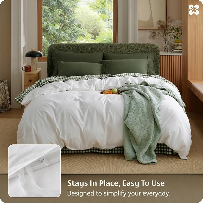 Bedsure Duvet Cover King Size - 100% Washed Cotton, Linen-Like Minimalist Bedding - PureWoven Plain Soft Comforter Cover for All Seasons, 1 Duvet Cover Only (Natural White, 104" x 90")