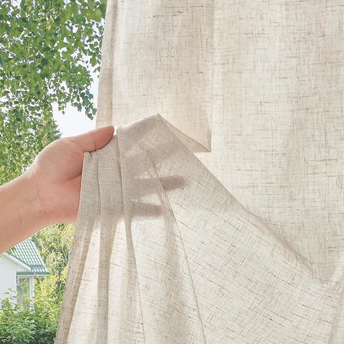 jinchan Linen Curtains for Living Room Bedroom Light Filtering Semi Sheer Curtains Boho Farmhouse French Country Cottage Core Decor Window Drapes Back Tab 96 Inch Length Tassel Beige