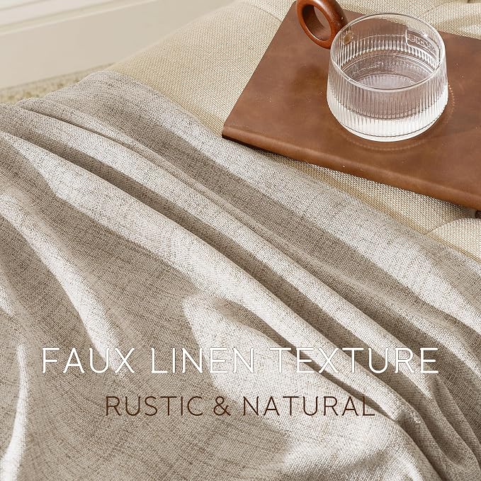 NICETOWN Linen Curtains 96 Inches Long for Living Room, Rustic Light Filtering Grommet Top Semi Sheer Curtain Linen Textured Drapes Burlap Look for Bedroom Window, 52" W x 96" L, 2 Panels