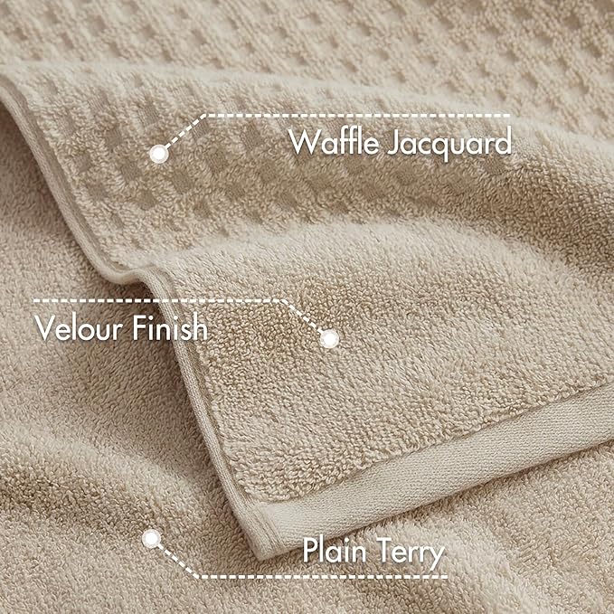 Madison Park Spa Waffle 100% Cotton Luxurious Towel Set, Premium Texture Waffle Weave, Highly Absorbent, Quick Dry, Hotel & Spa Quality Wash Clothes for Bathroom, Assorted Sizes, Natural 6 Piece