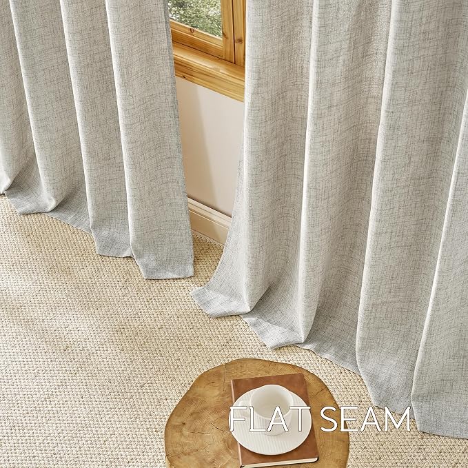 NICETOWN Linen Blended Curtains 63 Inch for Bedroom, Light Filtering Semi Sheer Burlap Curtains Farmhouse Grommet Privacy Window Drapes for Living Room, 2 Panels (52 x 63 Inch, Natural)