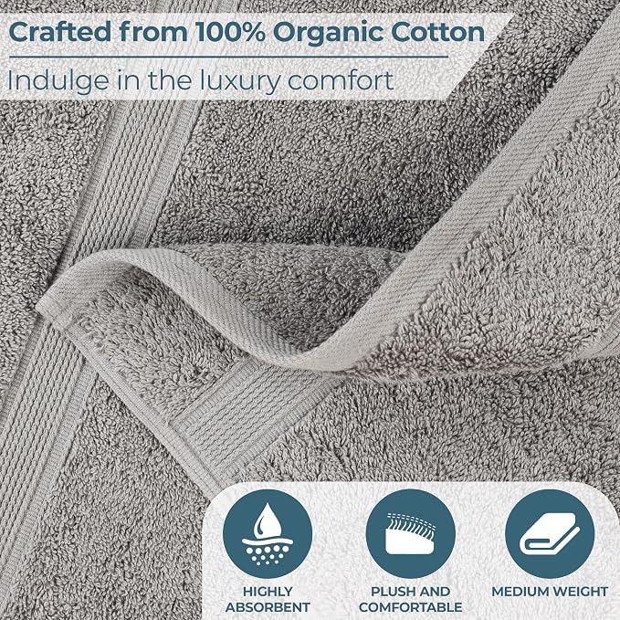 Superior Organic Cotton Solid Accessories for Bathrooms Towel Set, 12PC, Silver 12 Piece