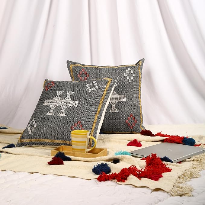 Trade Star Set of 2 Throw Pillow Covers Handloomed Cotton Cushion Covers 100% Cotton Kilim Sabra Handwoven Pillowcases Rug Decorative Cushion case 18x18 Inches