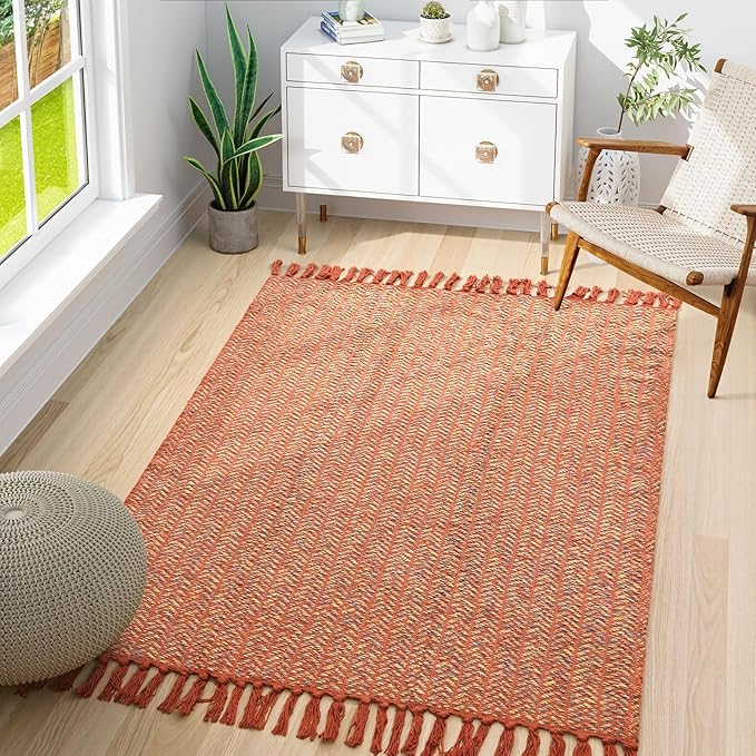 Lahome Belle Boho Kitchen Rug, 3x5 Fall Rugs for Bedroom Lightweight Bathroom Area Rug Woven Indoor Door Mats for Entryway with Tassels, Farmhouse Throw Rug Non Shedding Floor Carpet for Office Dorm