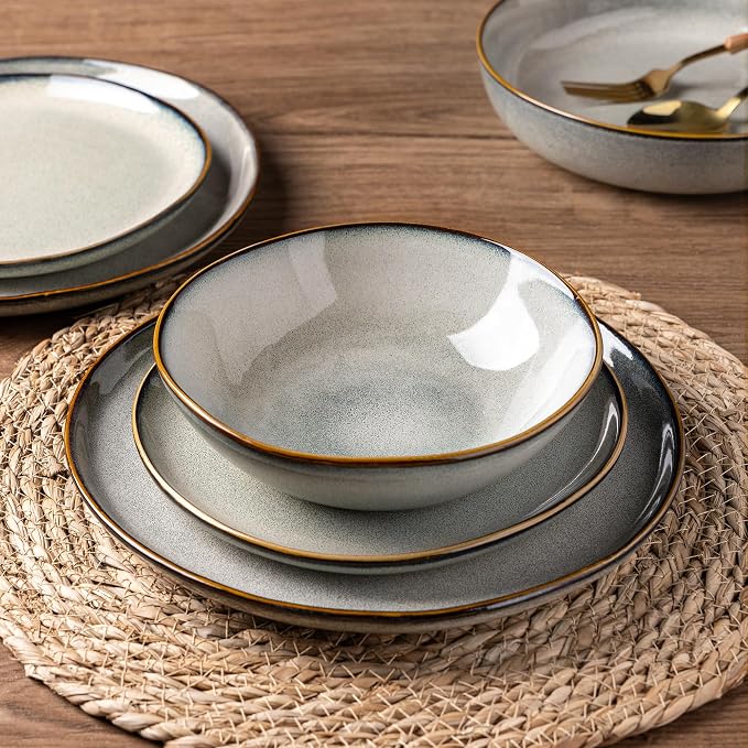 AmorArc Ceramic Dinnerware Sets,Handmade Reactive Glaze Stoneware Plates and Bowls Sets,Highly Scratch Resistant | Dishwasher & Microwave Safe Dishes Set,Service for 8 (24pc)