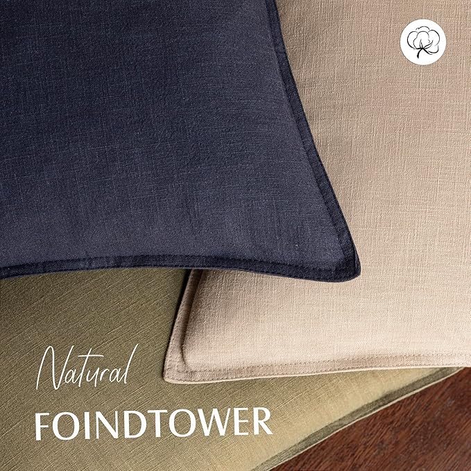 Foindtower Pack of 2, Decorative Linen Soild Throw Pillow Covers Soft Accent Cushion Case Farmhouse Neutral Pillowcase for Chair Couch Sofa Bedroom Living Room Home Decor 24 x 24 Inch Tan Beige