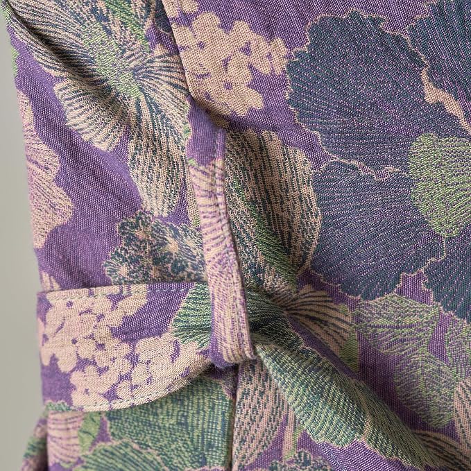 100% Cotton Gauze Ginkgo Leaf Kimono Robe, Long Knit Loose Bathrobe Nightgown Ladies Loungewear Sleepwear for Women