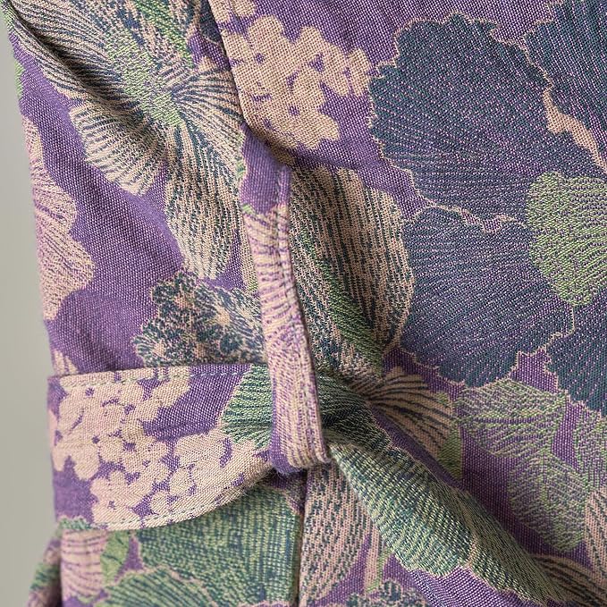 100% Cotton Gauze Ginkgo Leaf Kimono Robe, Long Knit Loose Bathrobe Nightgown Ladies Loungewear Sleepwear for Women