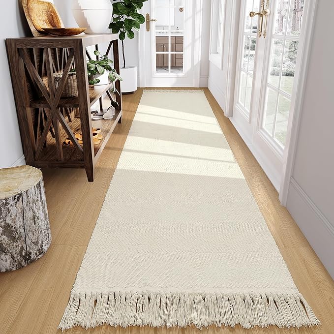 Collive Long Hallway Runner - 2.6' x 10', Washable Indoor Entryway Rug, White/Beige Braided Woven Kitchen Rug for Laundry Room Bedroom Doorway