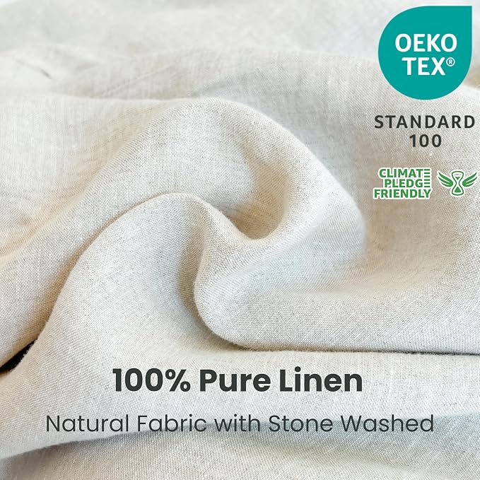 Simple&Opulence 100% Linen Duvet Cover Set 3pcs with Coconut Button Closure Natural French Washed Flax Solid Color Soft Breathable Farmhouse Bedding - Linen, California King