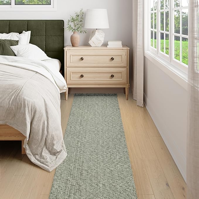 Collive Long Hallway Runner - Olive Green/Cream Braided Woven Kitchen Rug, 2.6' x 8', Washable Indoor Entryway Carpet for Bedroom Doorway