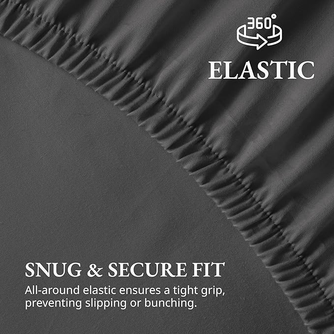 LANE LINEN Twin Fitted Sheets, 100% Organic Cotton 2-Piece Set (1 Fitted Sheet, 1 Pillowcase), Percale Weave, Bottom Sheet, Soft, Breathable, Fits Mattress Upto 15' Deep - Black (No Flat Sheet)
