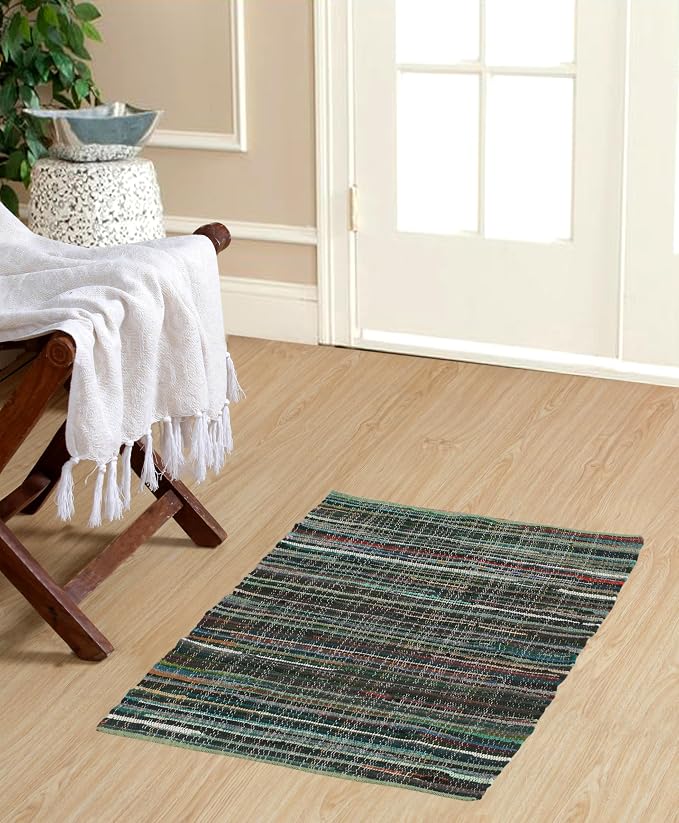 Handmade Cotton Chindi Rug Rectangular Area Rag Washable Recycled Rugs for Home Décor, Living Room and Bedroom (Multicolor, 2X3 Feet)