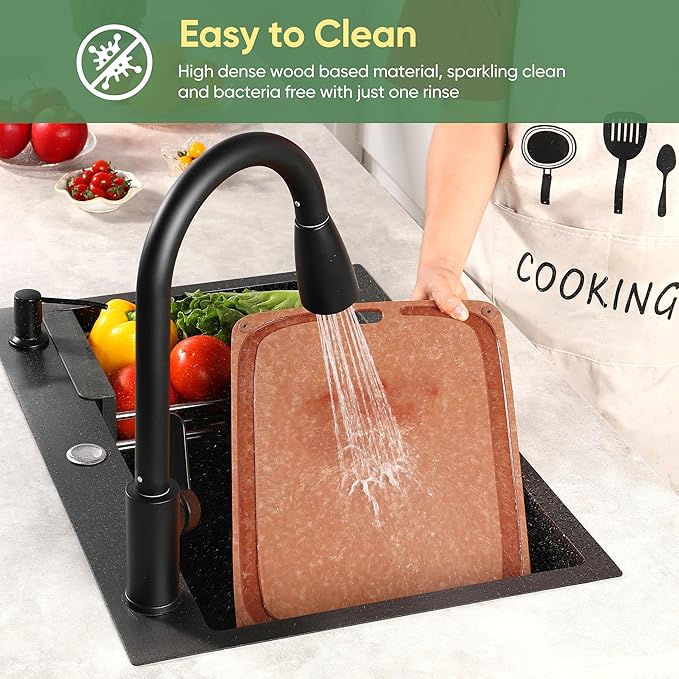 Wood Fiber Cutting Board for Kitchen - Premium Wood Fiber Cutting Board with Juice Groove and Non-slip Feet, Dishwasher Safe, Knife-Friendly Chopping Board for Meat, Bread, Fruit, 17.3”x12.8”, Wooden