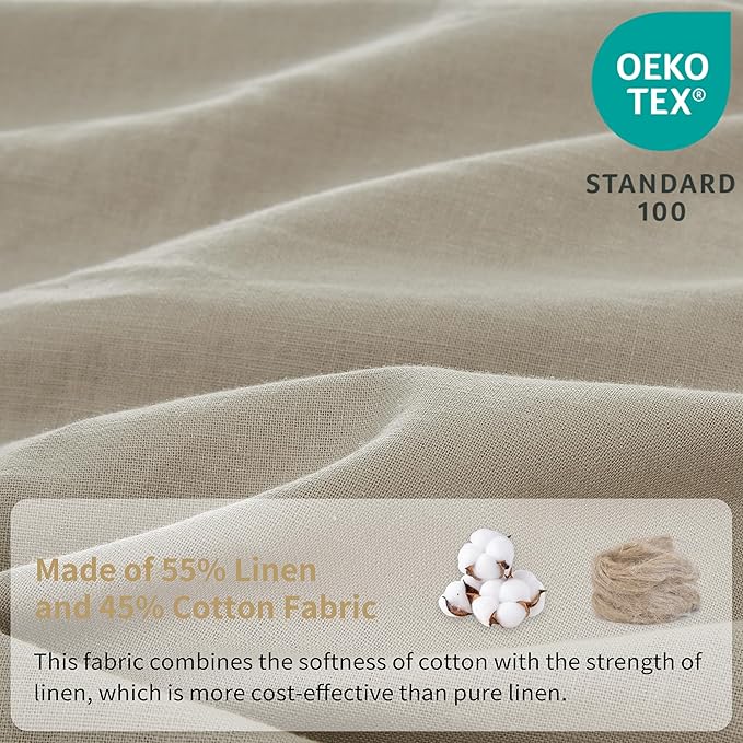 BISELINA Linen Sheet French Flax Flat Sheet Only 55% Euro Linen 45% Cotton Basic Style Solid Color Soft Breathable Farmhouse Top Sheet 1-Piece (King, Khaki)