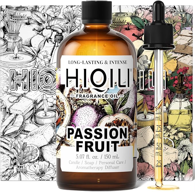 HIQILI Passion Fruit Fragrance Oil for Candle, Soap Making & Diffuser | for Home Aromatherapy, Oil Burner, Great for Body Scrubs Making, Add to Body Lotion - 5.07 FL Oz / 150ML