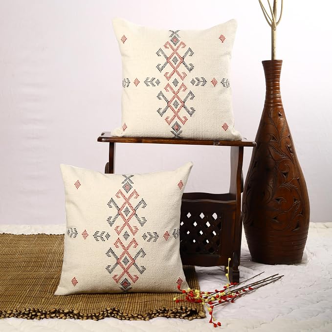 Trade Star 100% Cotton Handwoven Pillow Cases Decorative Sabra Cushion case Beautiful Sabra Kilim Pillow Shams Handloomed Pillow Covers 18x18 Inches Set of 2 Throw Cushion Covers